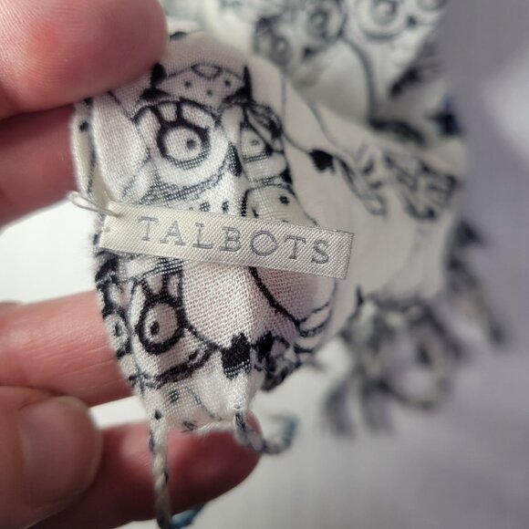 Talbots Lightweight White & Blue Scarf With Owl Print - Picture 4 of 4